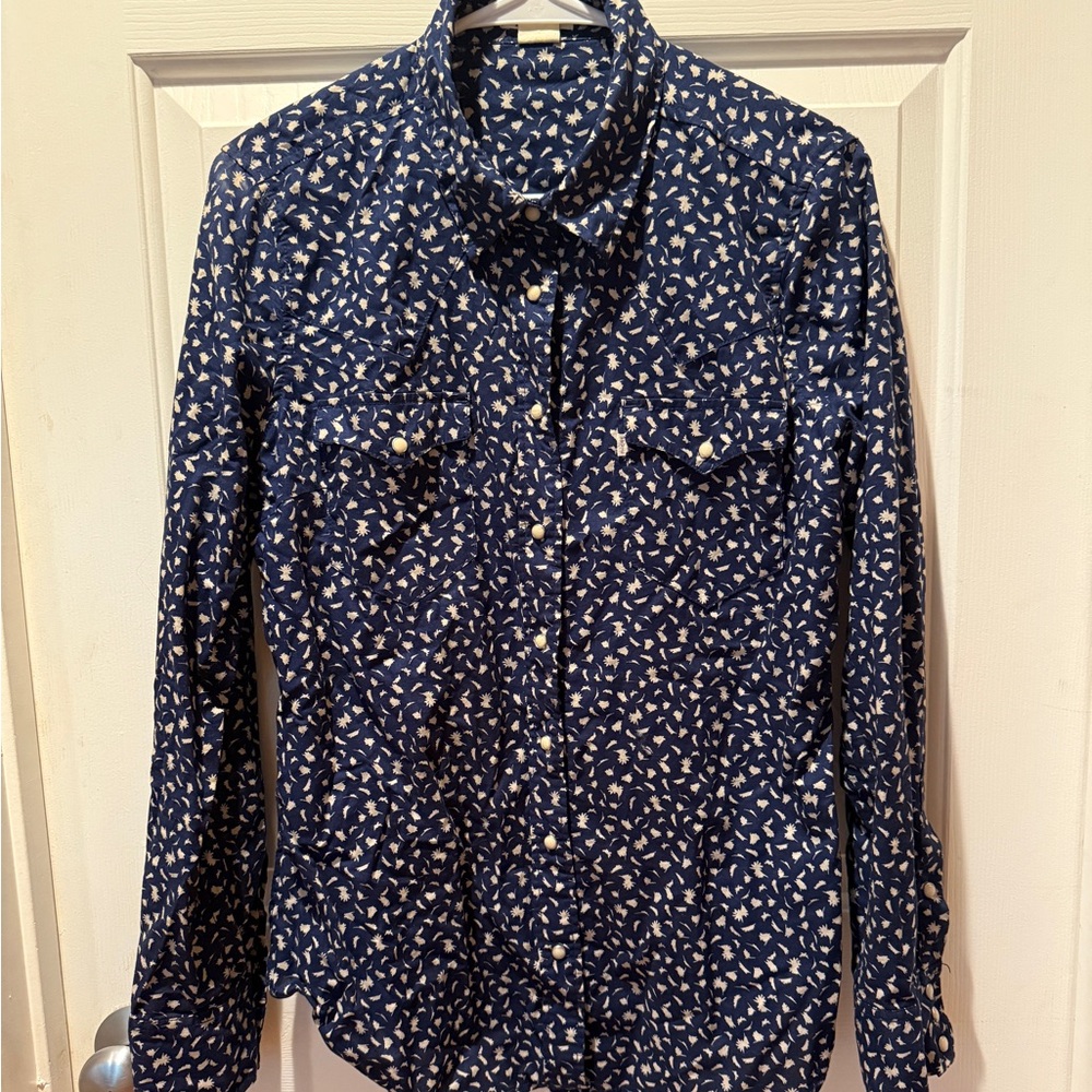 Levi's Navy and White Floral Patterned Pearl Button Shirt